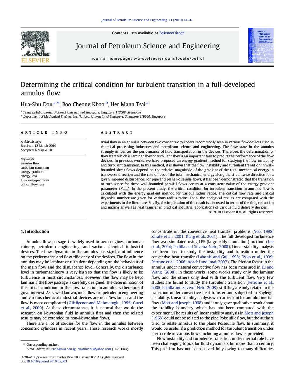 Determining the critical condition for turbulent transition in a full-developed annulus flow