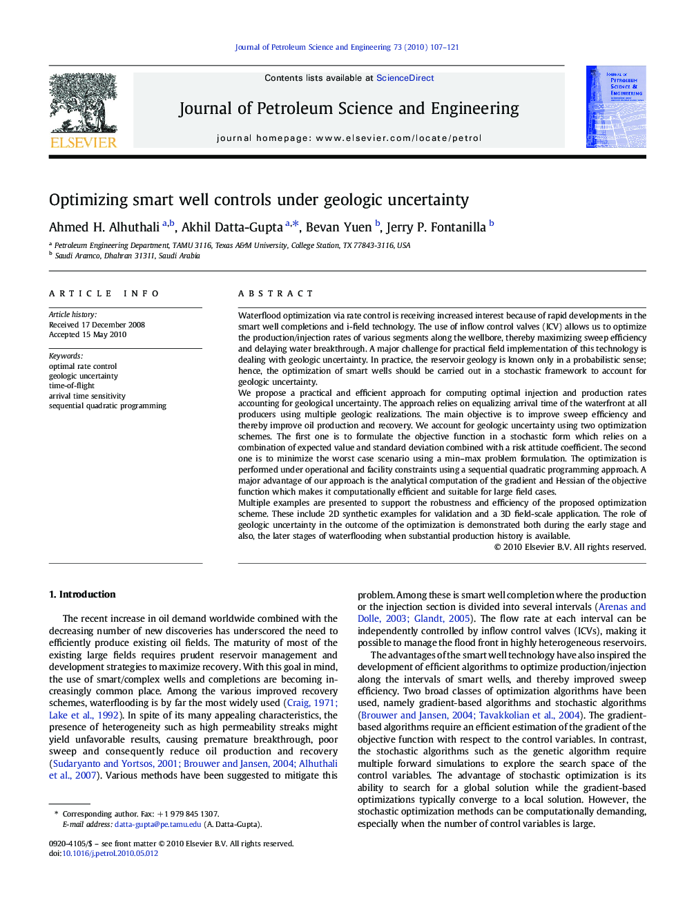 Optimizing smart well controls under geologic uncertainty