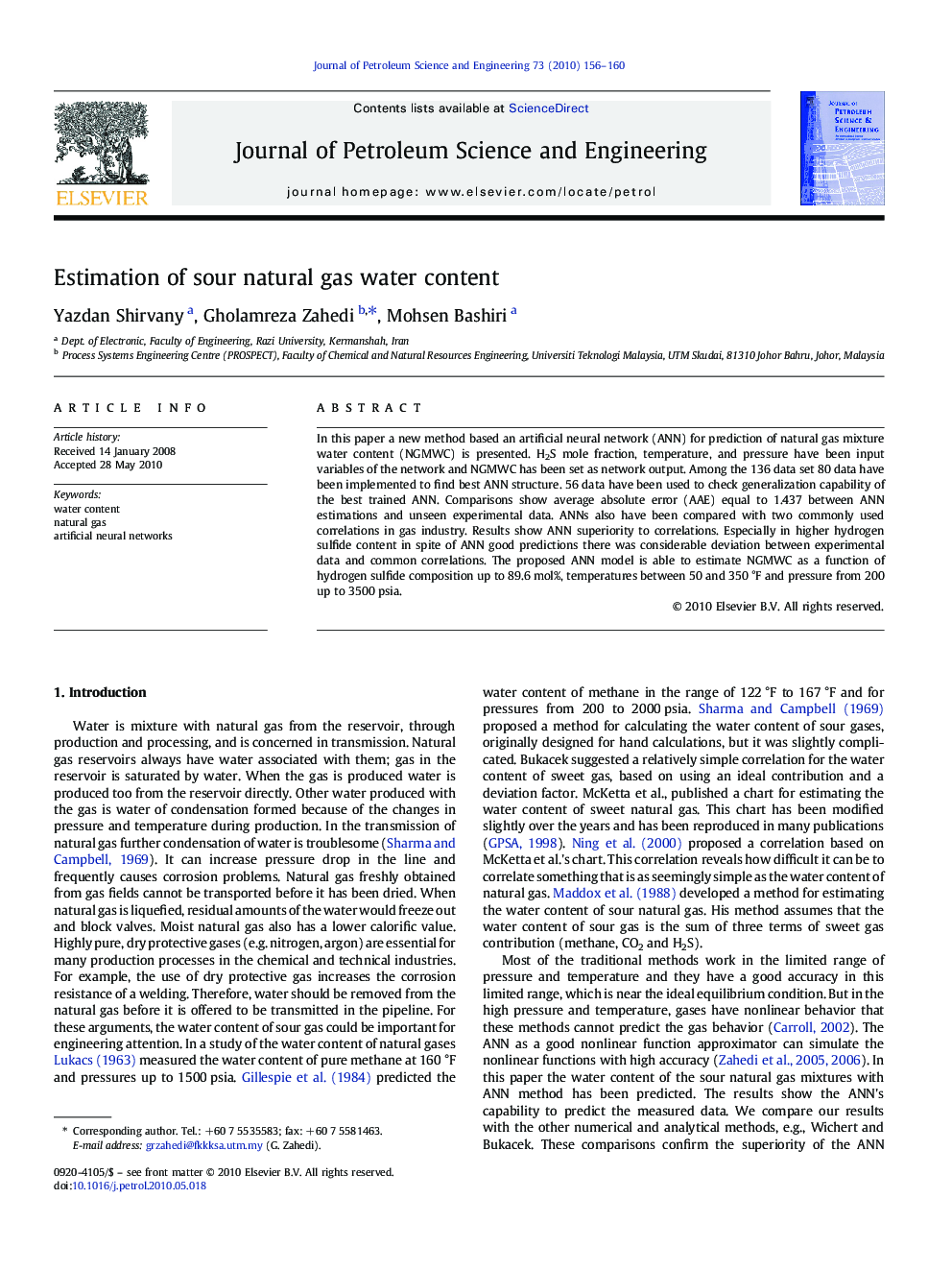 Estimation of sour natural gas water content