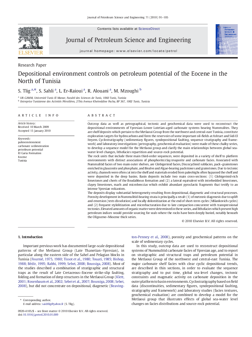 Depositional environment controls on petroleum potential of the Eocene in the North of Tunisia