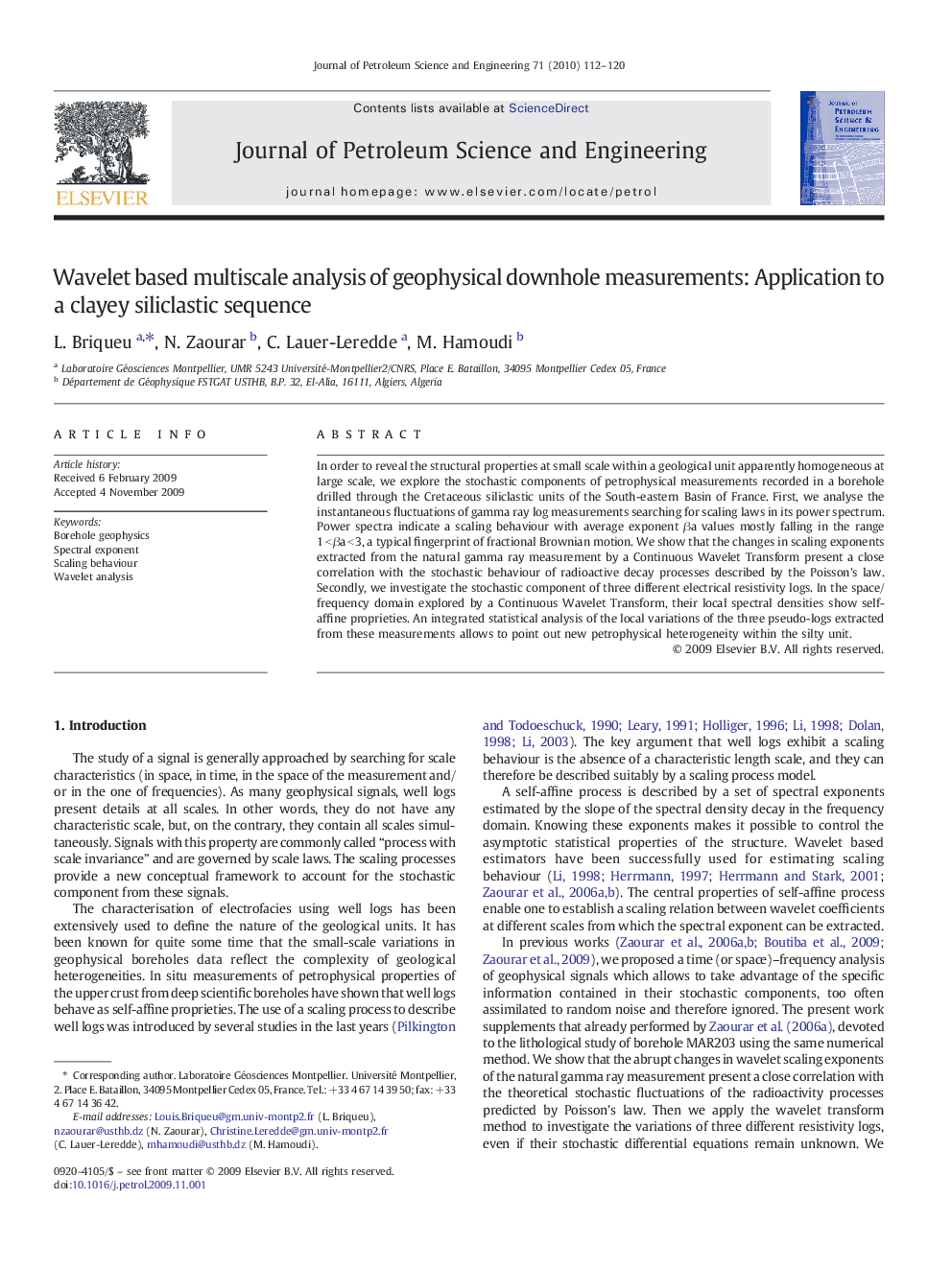 Wavelet based multiscale analysis of geophysical downhole measurements: Application to a clayey siliclastic sequence