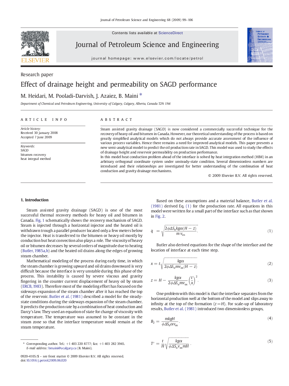 Effect of drainage height and permeability on SAGD performance