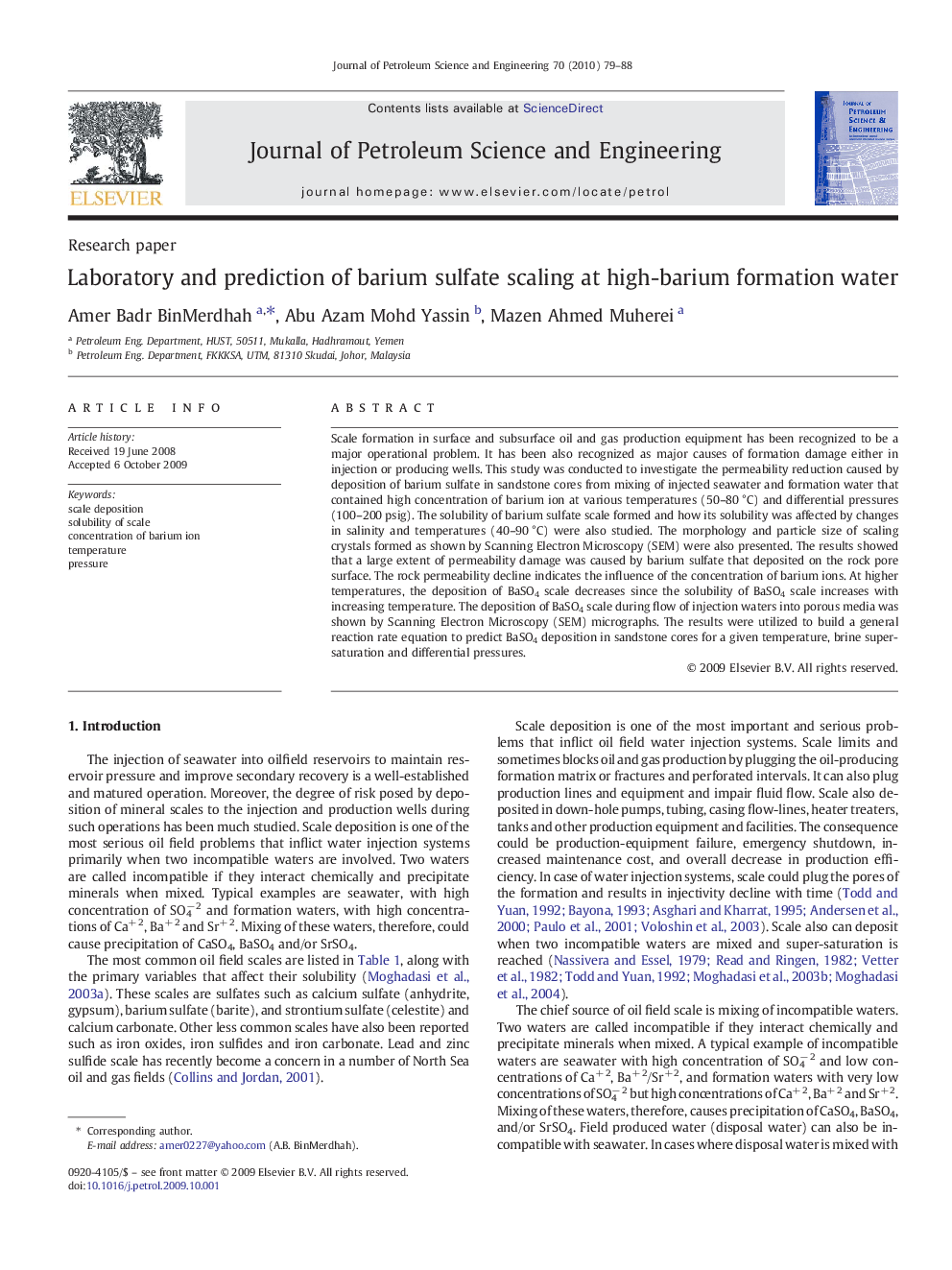 Laboratory and prediction of barium sulfate scaling at high-barium formation water