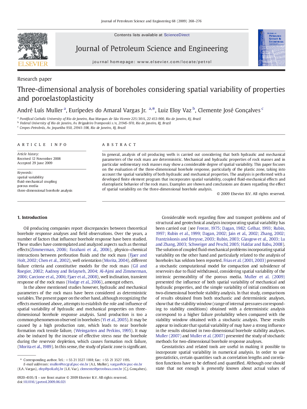 Three-dimensional analysis of boreholes considering spatial variability of properties and poroelastoplasticity