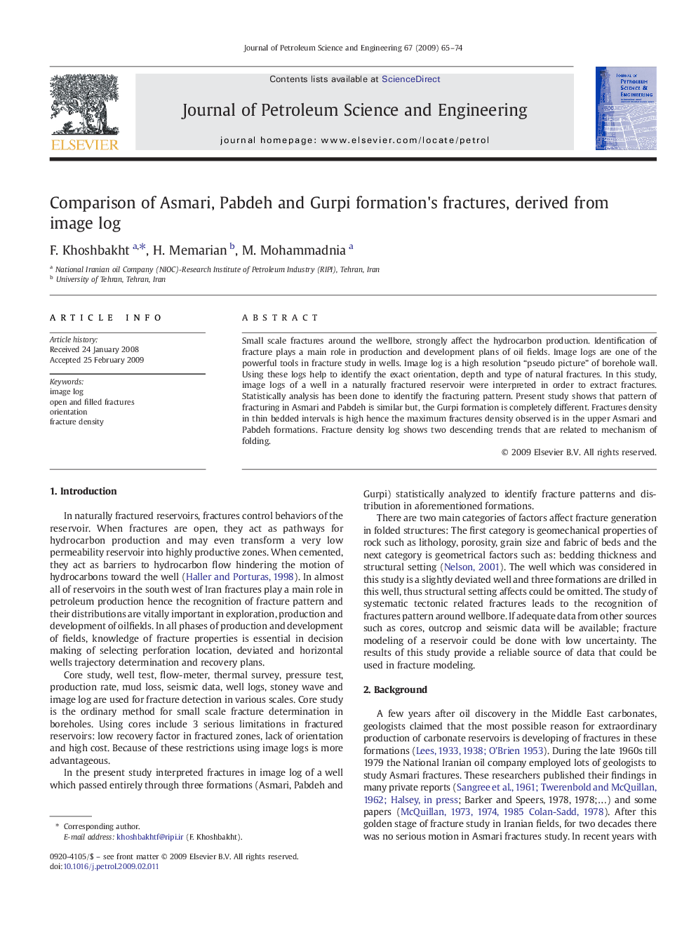 Comparison of Asmari, Pabdeh and Gurpi formation's fractures, derived from image log