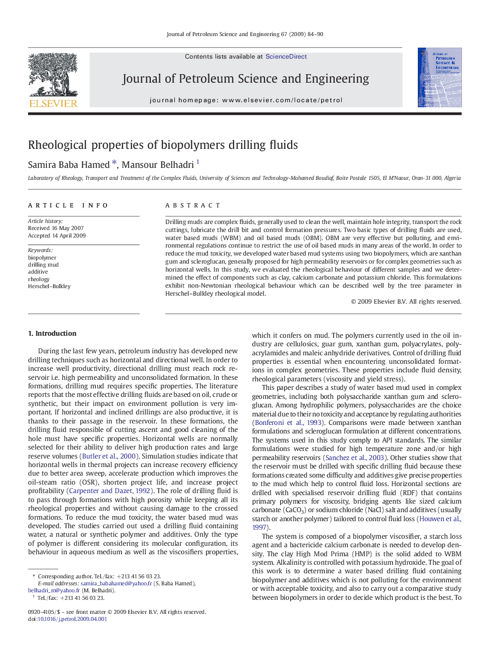 Rheological properties of biopolymers drilling fluids