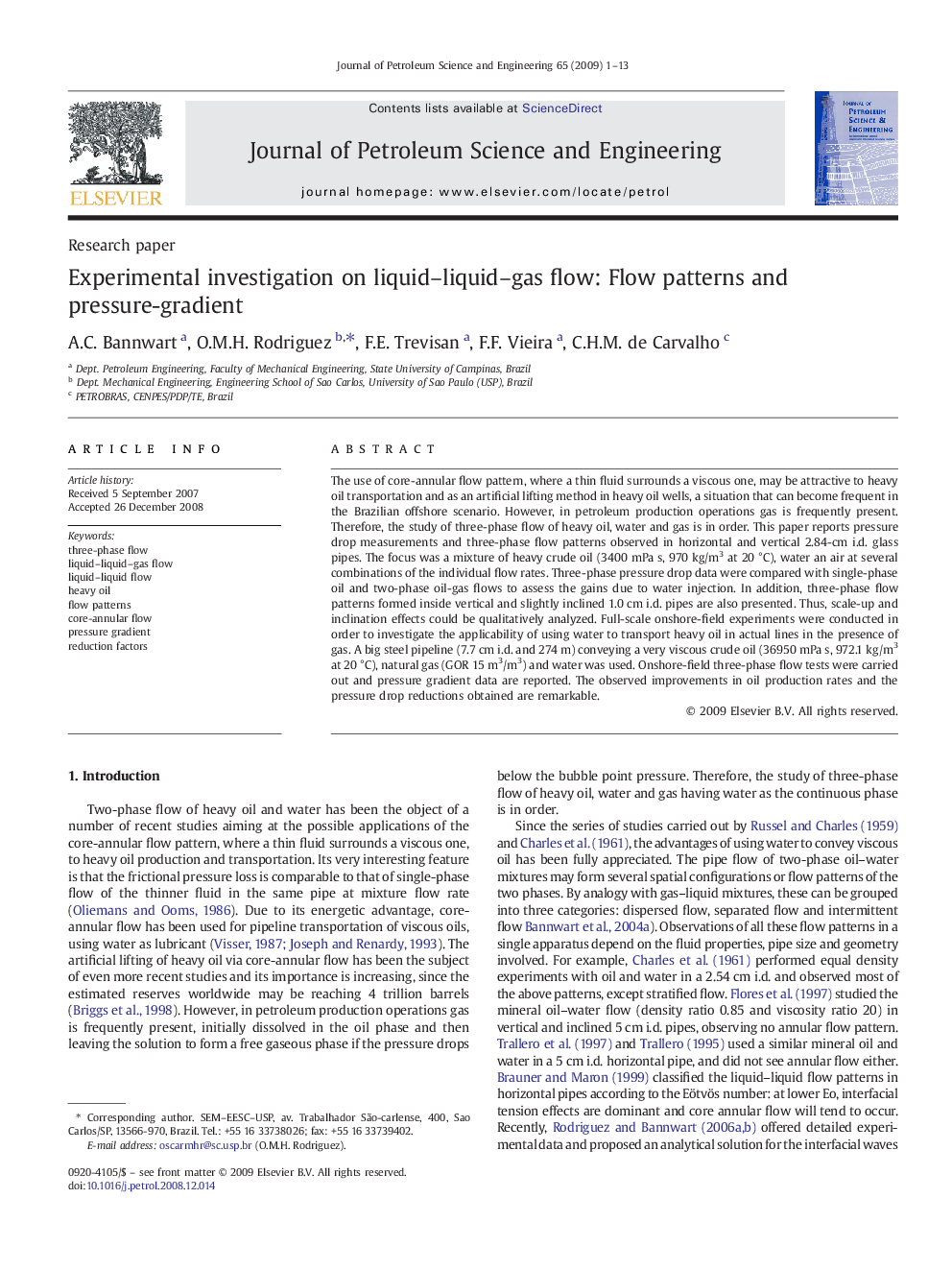 Experimental investigation on liquid–liquid–gas flow: Flow patterns and pressure-gradient