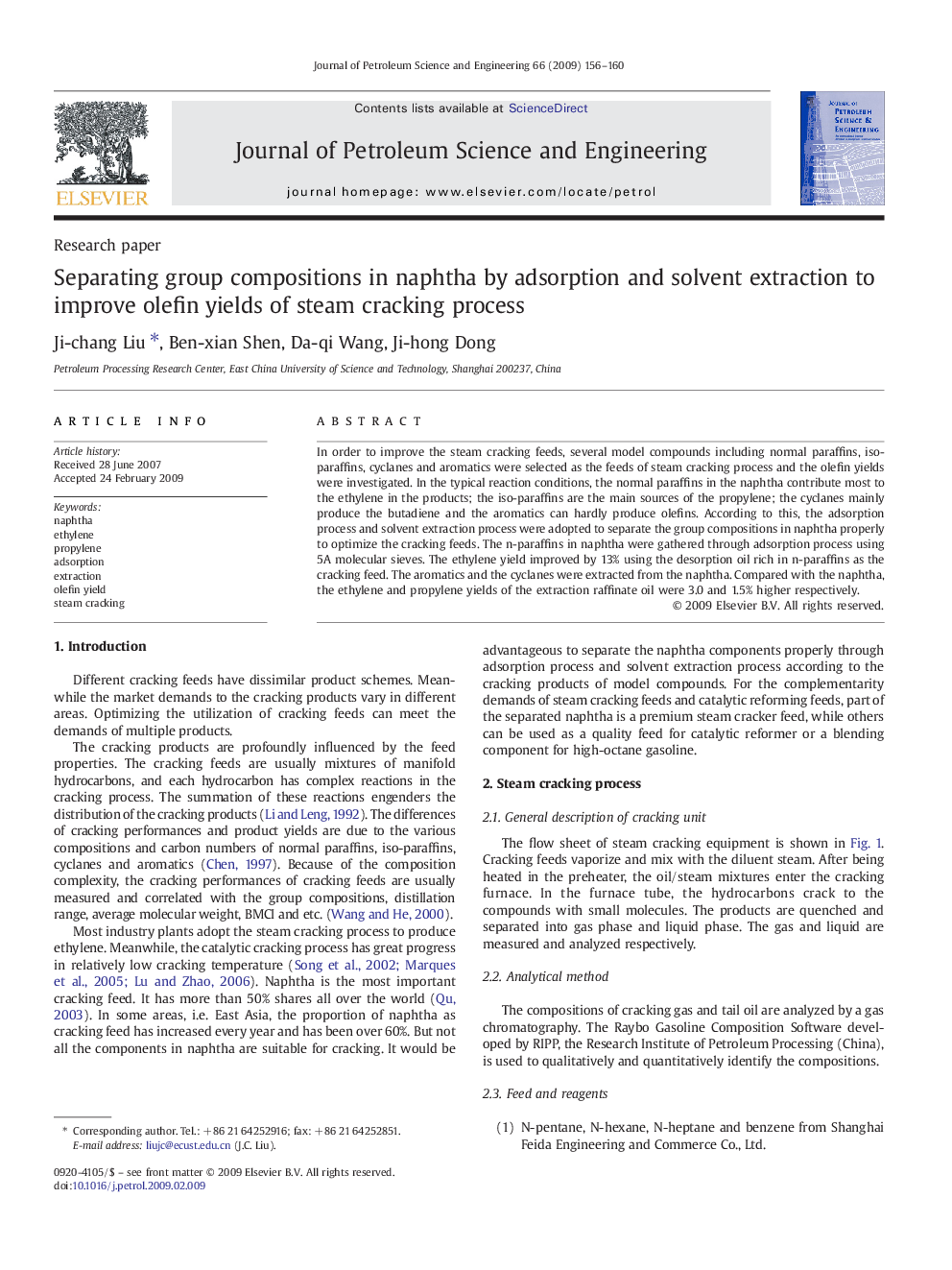 Separating group compositions in naphtha by adsorption and solvent extraction to improve olefin yields of steam cracking process