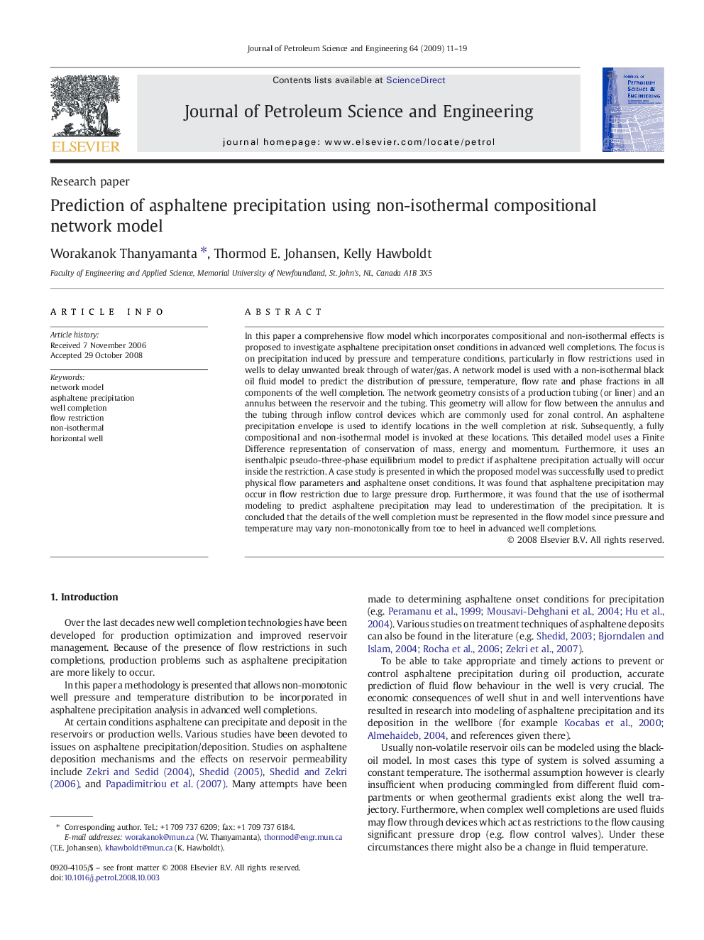 Prediction of asphaltene precipitation using non-isothermal compositional network model