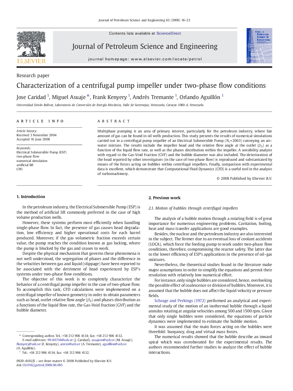 Characterization of a centrifugal pump impeller under two-phase flow conditions