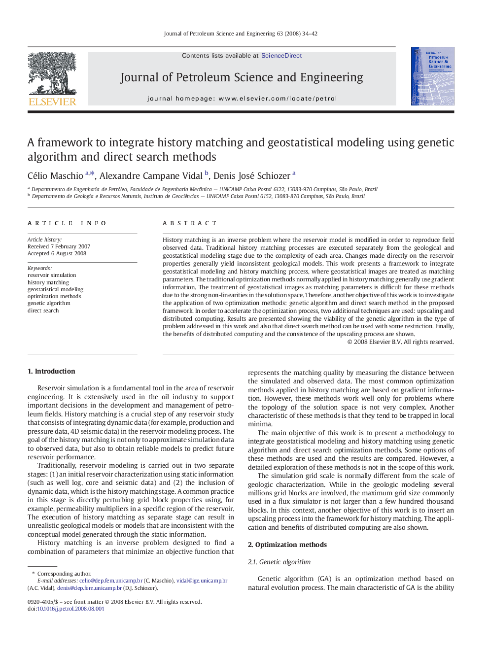 A framework to integrate history matching and geostatistical modeling using genetic algorithm and direct search methods