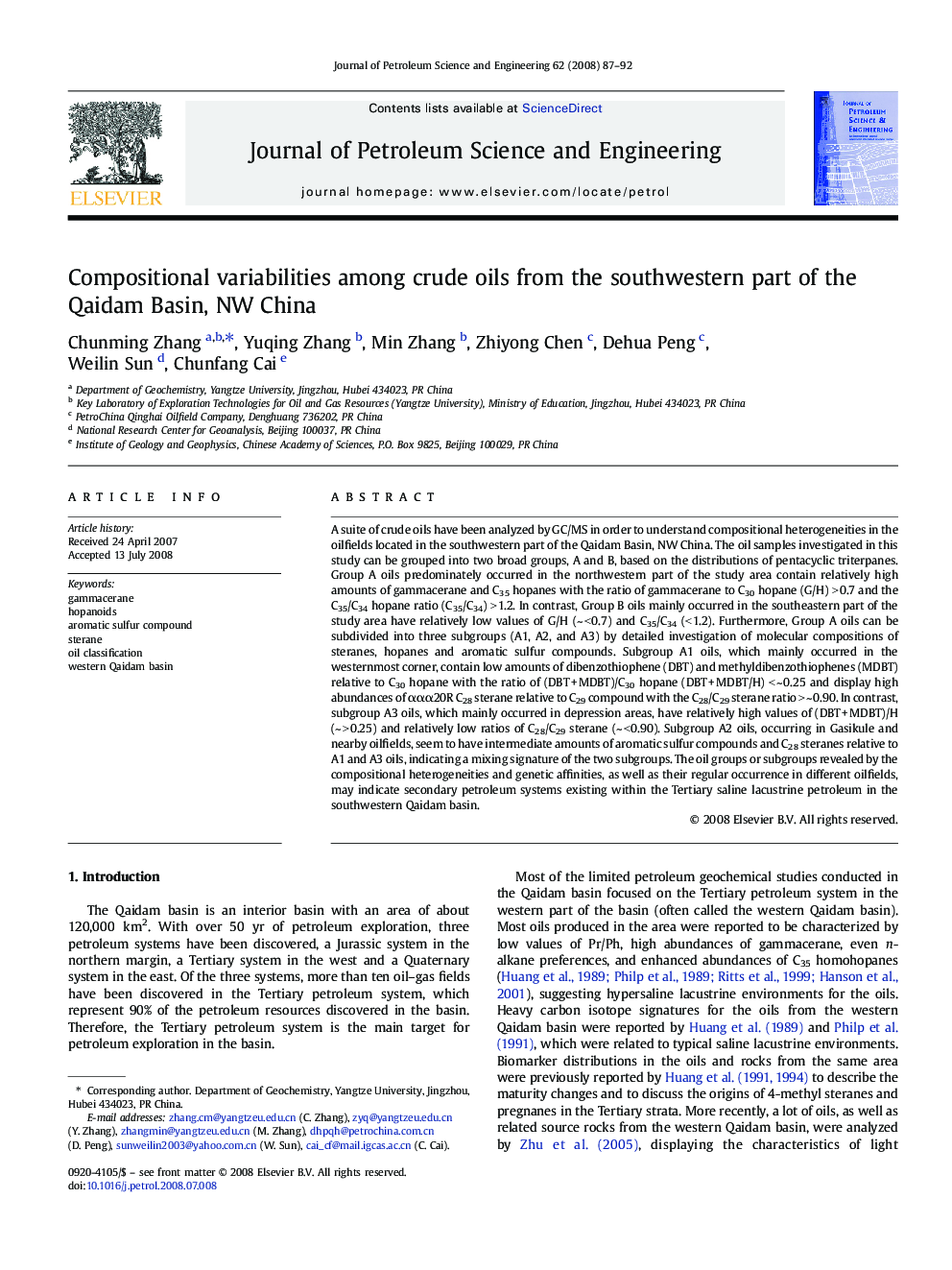 Compositional variabilities among crude oils from the southwestern part of the Qaidam Basin, NW China