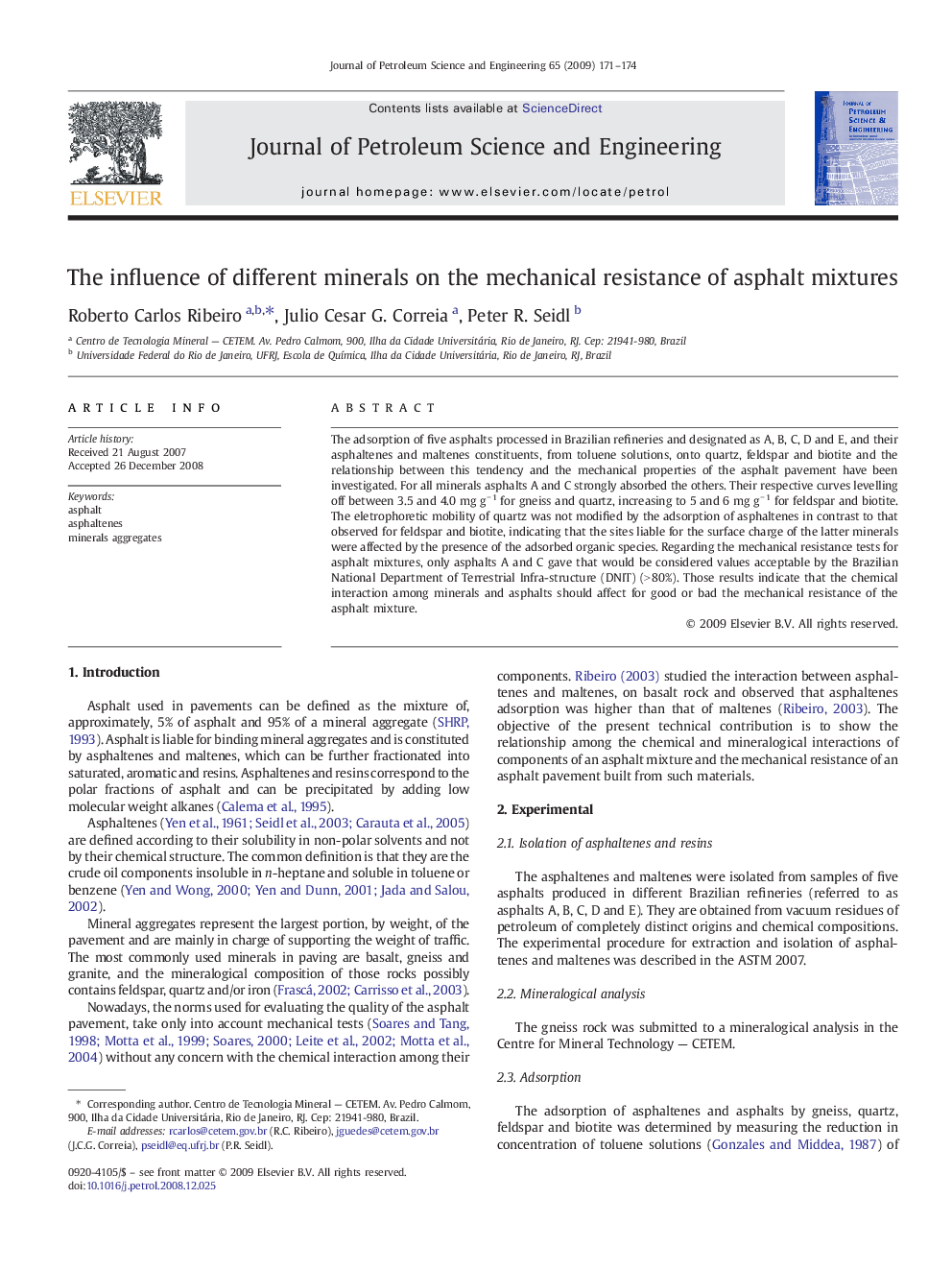 The influence of different minerals on the mechanical resistance of asphalt mixtures