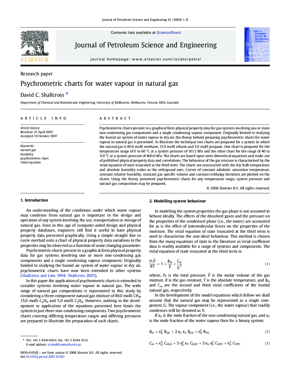 Psychrometric charts for water vapour in natural gas