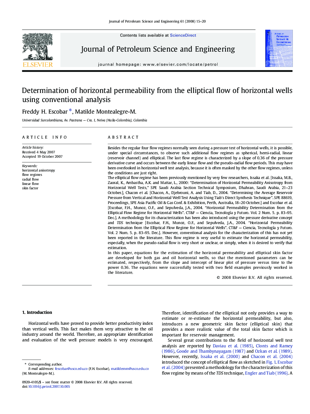 Determination of horizontal permeability from the elliptical flow of horizontal wells using conventional analysis