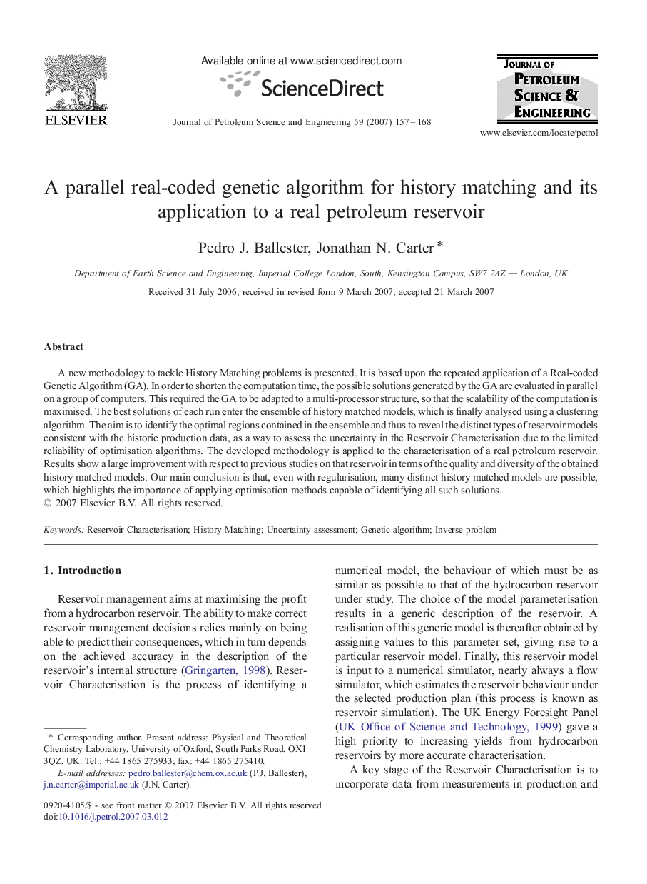 A parallel real-coded genetic algorithm for history matching and its application to a real petroleum reservoir