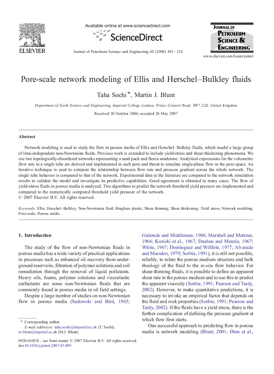 Pore-scale network modeling of Ellis and Herschel–Bulkley fluids