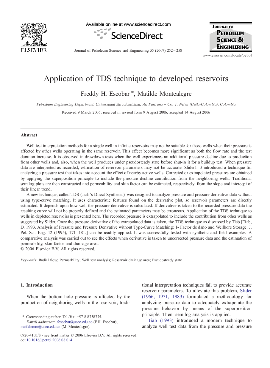 Application of TDS technique to developed reservoirs