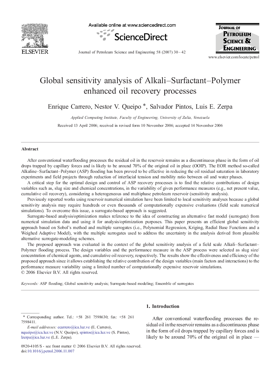 Global sensitivity analysis of Alkali–Surfactant–Polymer enhanced oil recovery processes