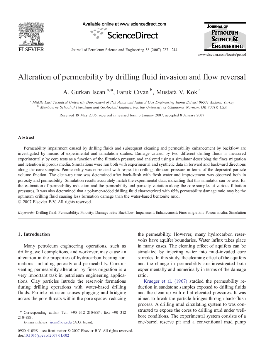 Alteration of permeability by drilling fluid invasion and flow reversal