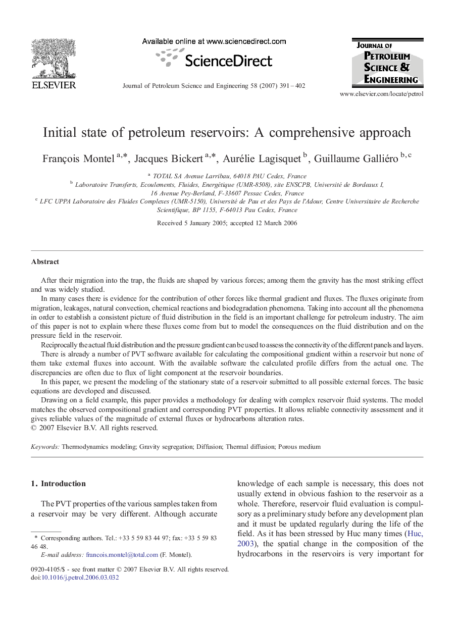 Initial state of petroleum reservoirs: A comprehensive approach