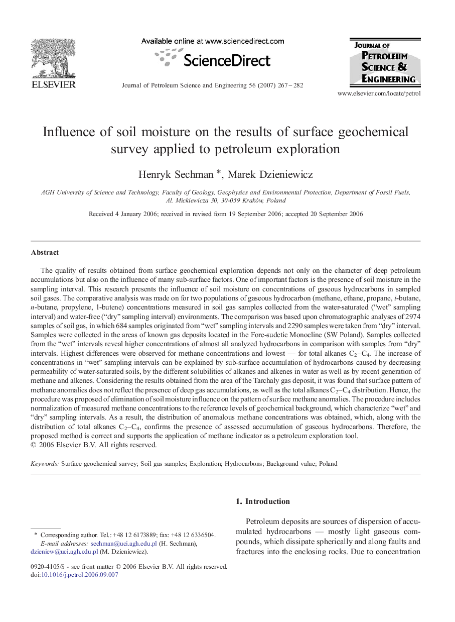 Influence of soil moisture on the results of surface geochemical survey applied to petroleum exploration