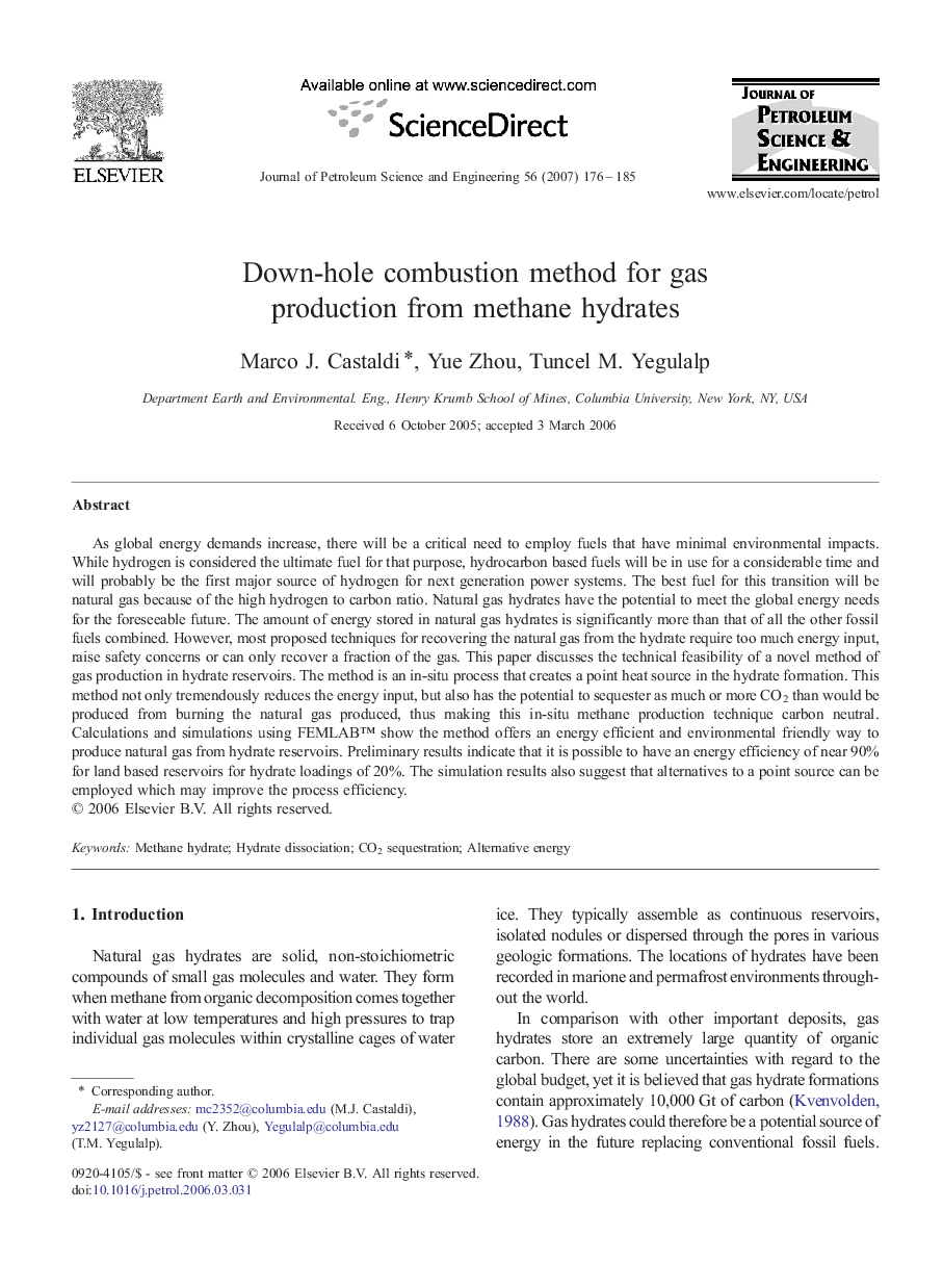 Down-hole combustion method for gas production from methane hydrates