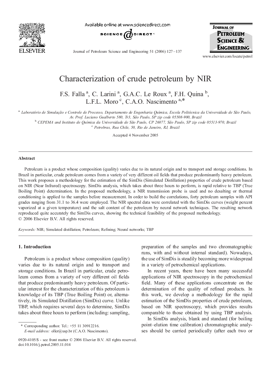 Characterization of crude petroleum by NIR