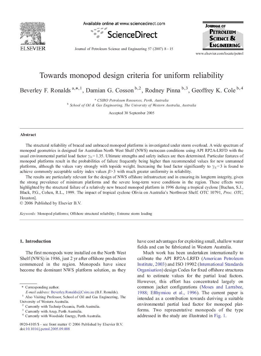 Towards monopod design criteria for uniform reliability