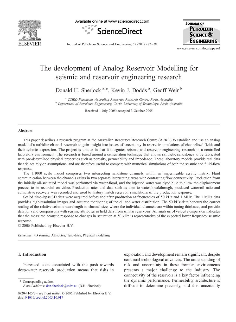 The development of Analog Reservoir Modelling for seismic and reservoir engineering research