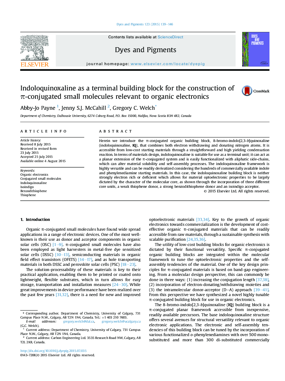 Indoloquinoxaline as a terminal building block for the construction of π-conjugated small molecules relevant to organic electronics