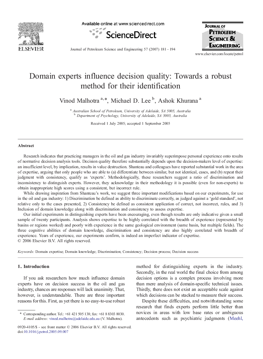 Domain experts influence decision quality: Towards a robust method for their identification