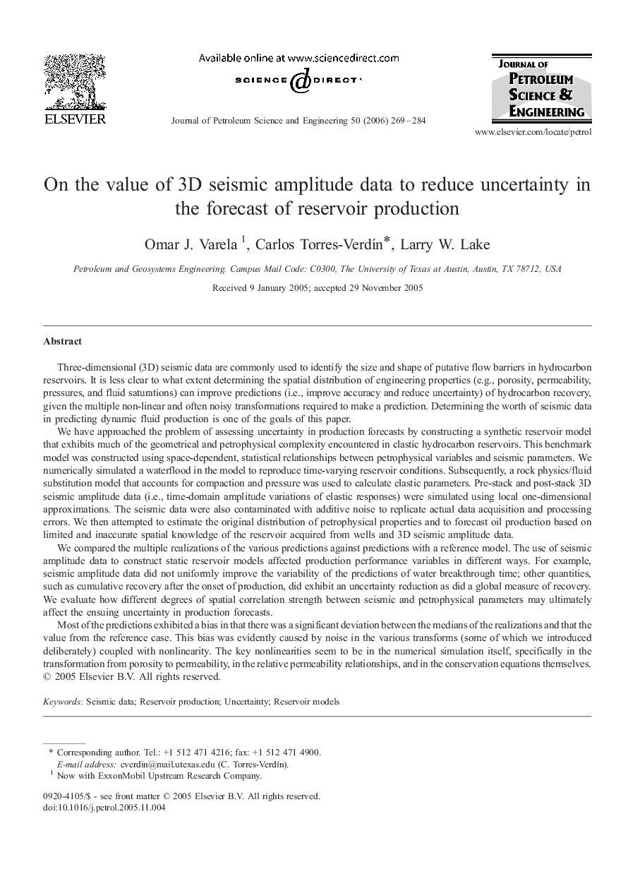 On the value of 3D seismic amplitude data to reduce uncertainty in the forecast of reservoir production