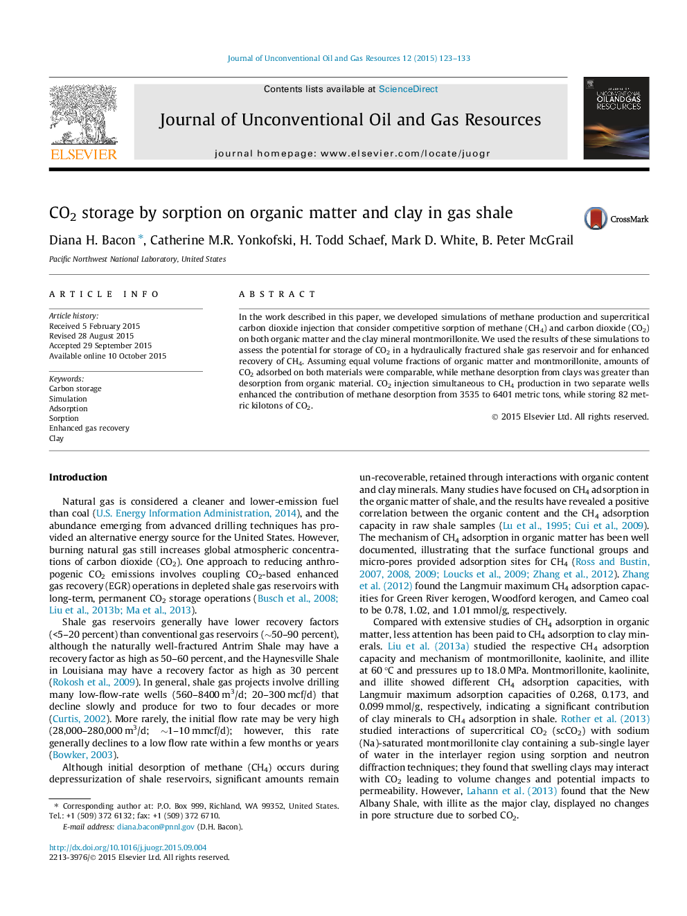 CO2 storage by sorption on organic matter and clay in gas shale