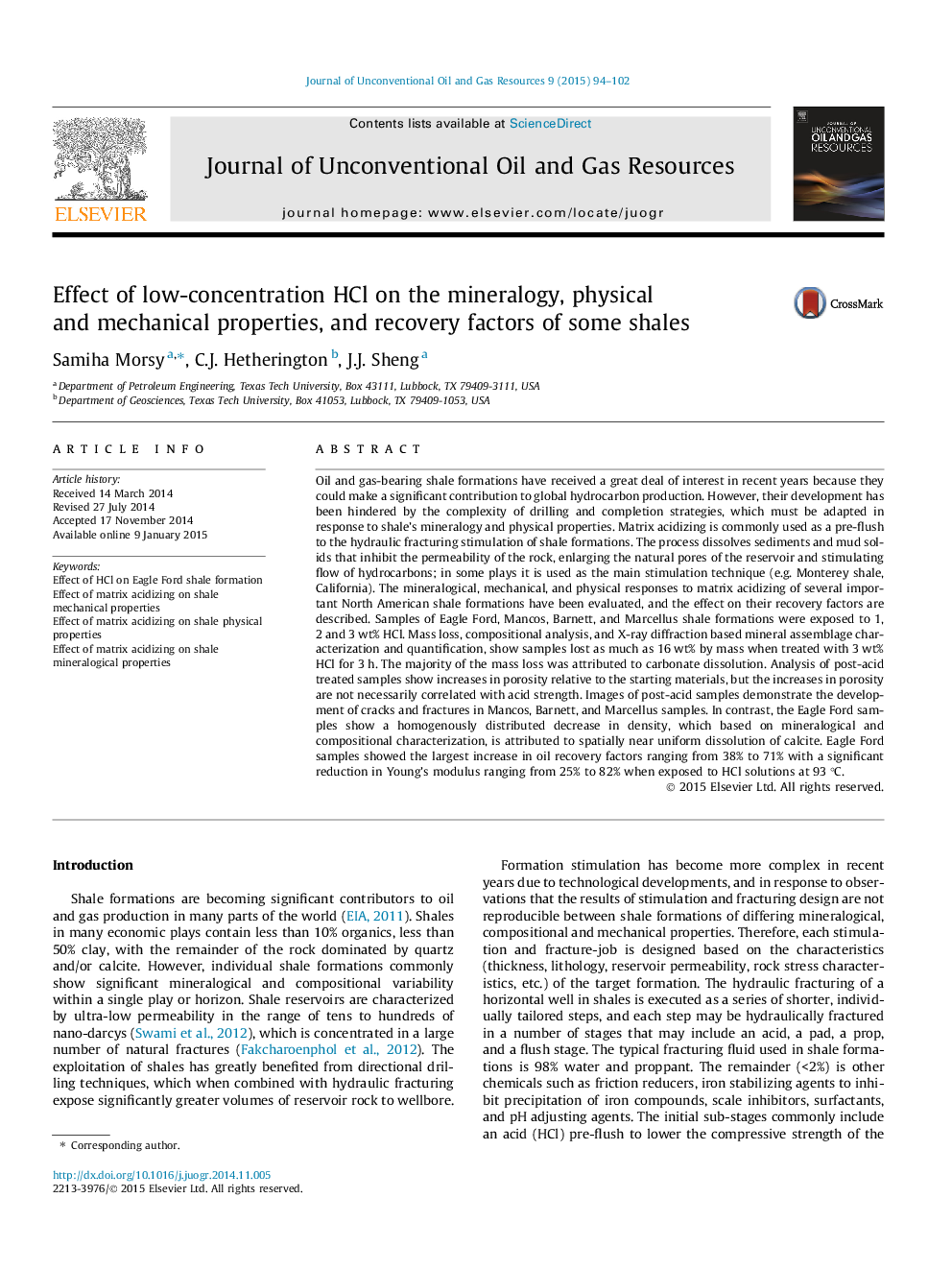 Effect of low-concentration HCl on the mineralogy, physical and mechanical properties, and recovery factors of some shales