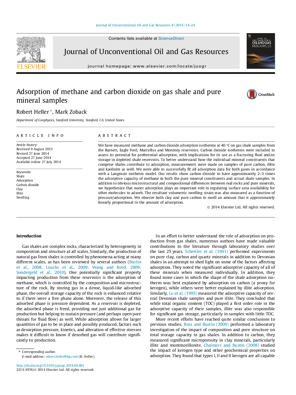 Adsorption of methane and carbon dioxide on gas shale and pure mineral samples