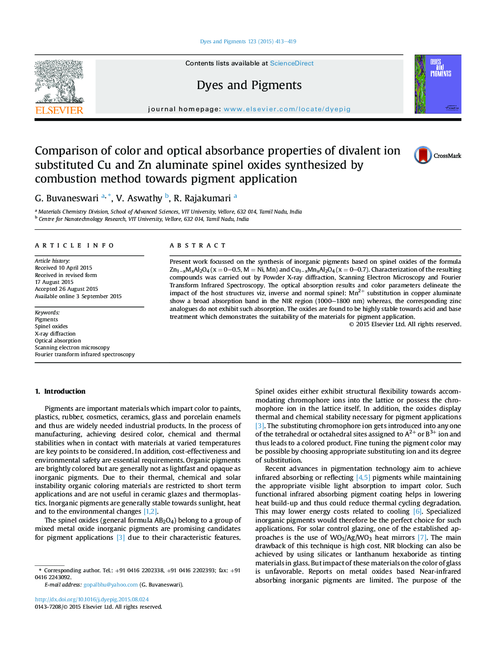 Comparison of color and optical absorbance properties of divalent ion substituted Cu and Zn aluminate spinel oxides synthesized by combustion method towards pigment application