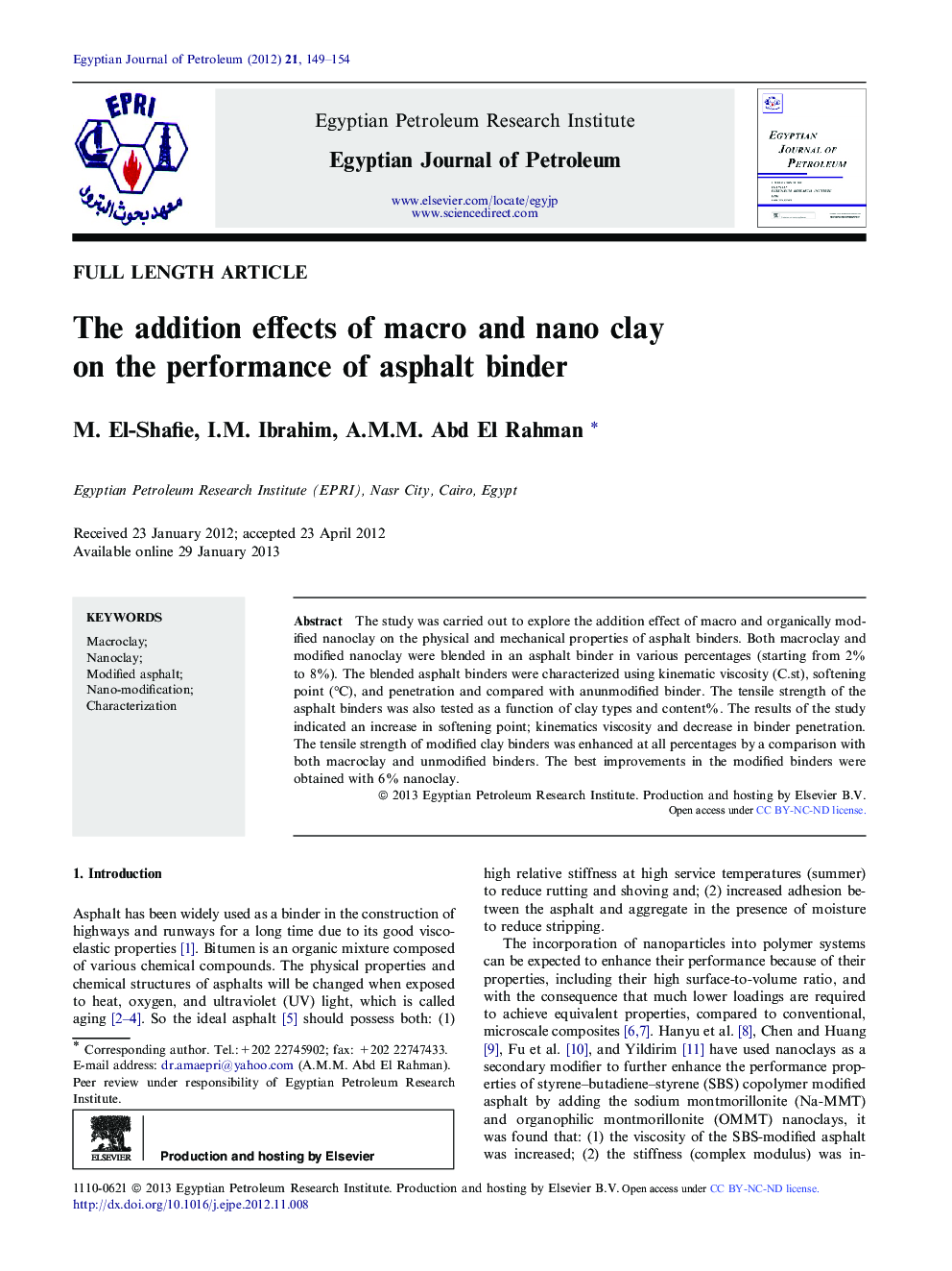 The addition effects of macro and nano clay on the performance of asphalt binder 