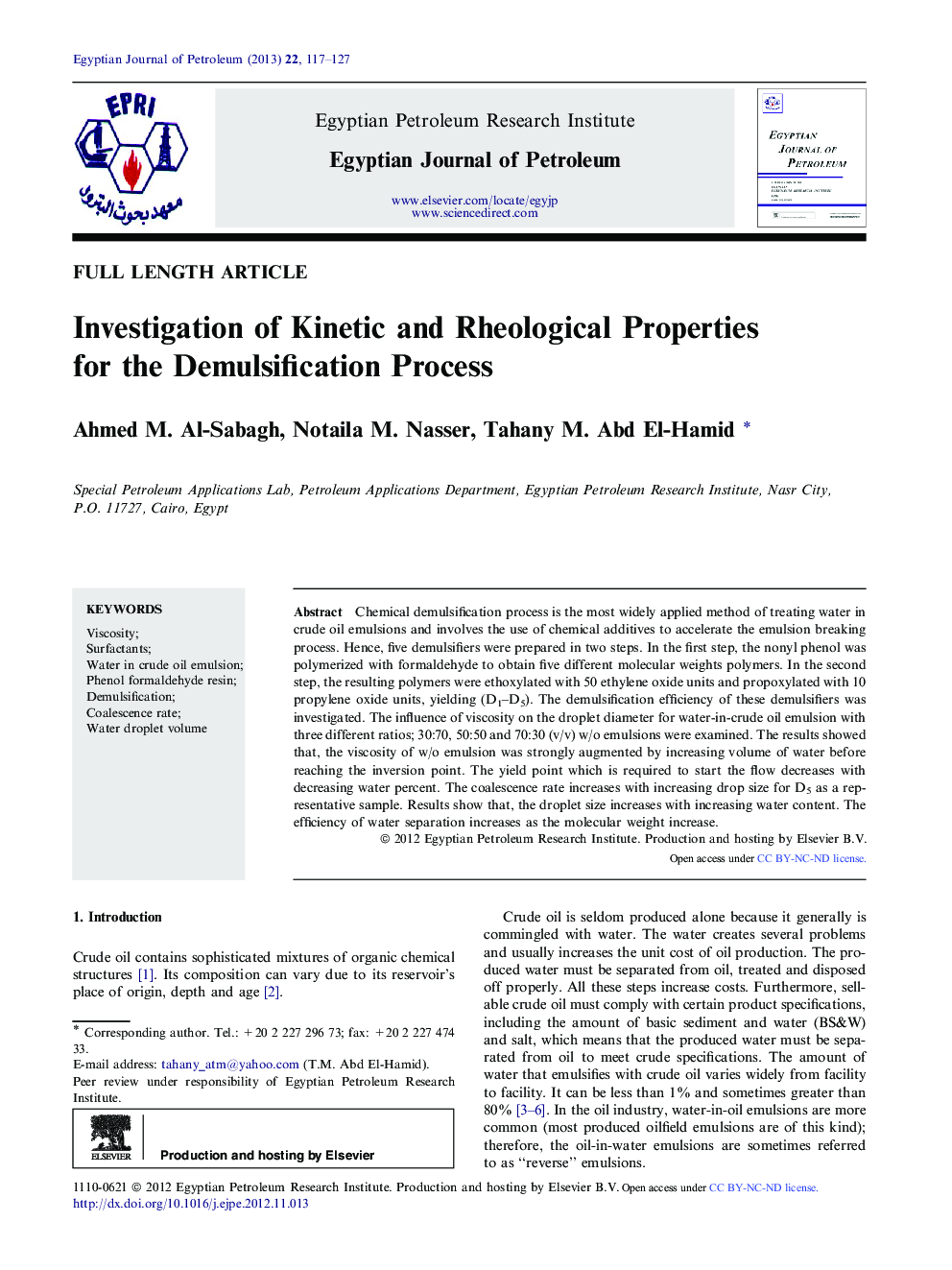 Investigation of Kinetic and Rheological Properties for the Demulsification Process 