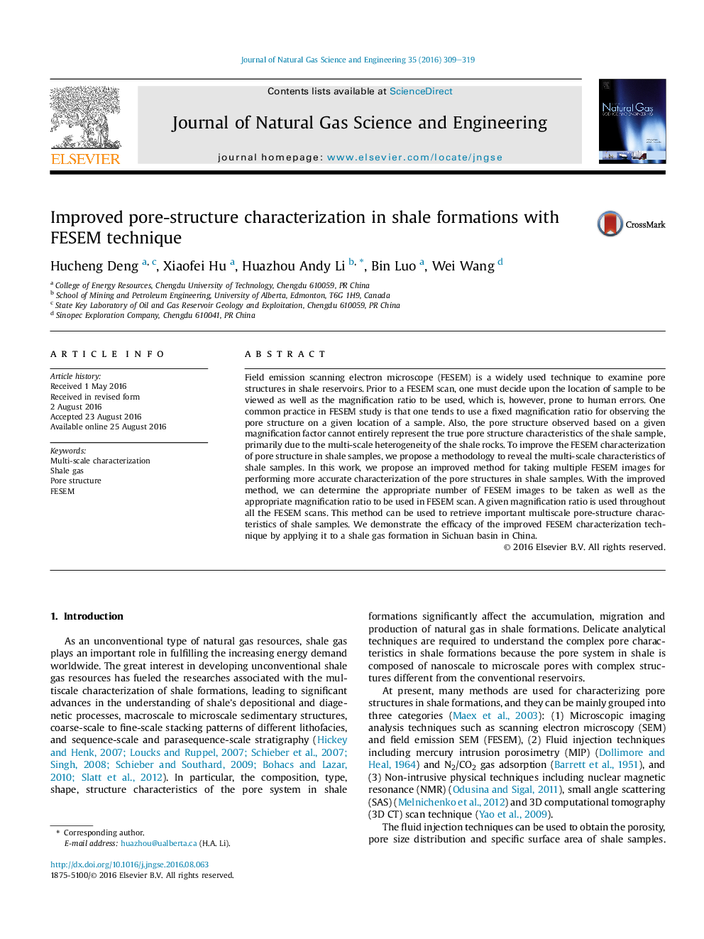 Improved pore-structure characterization in shale formations with FESEM technique