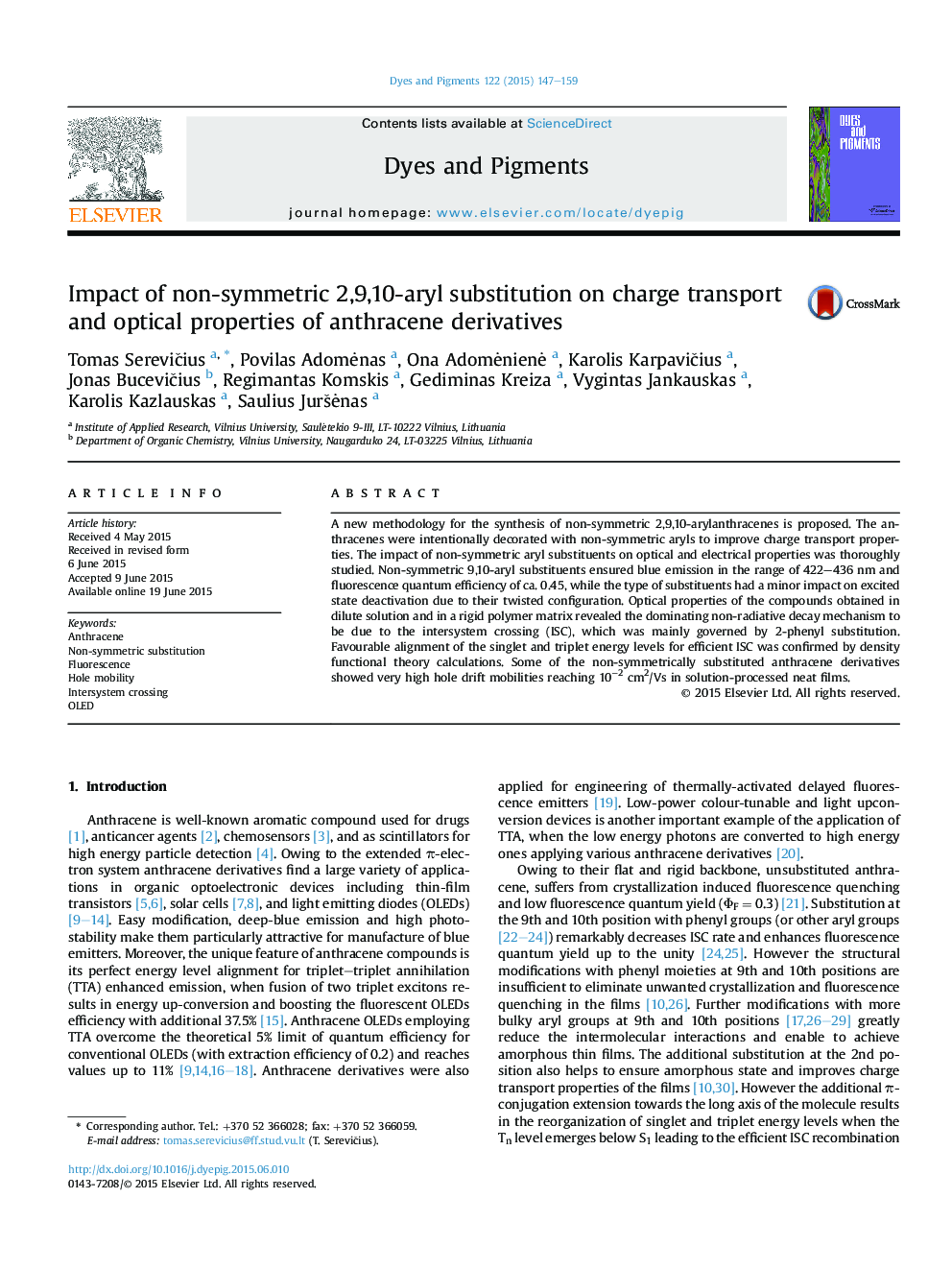 Impact of non-symmetric 2,9,10-aryl substitution on charge transport and optical properties of anthracene derivatives