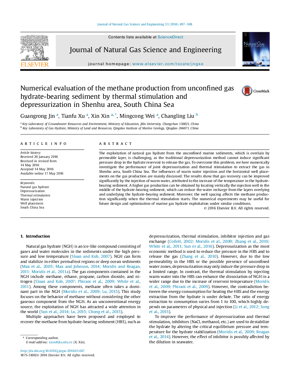 Numerical evaluation of the methane production from unconfined gas hydrate-bearing sediment by thermal stimulation and depressurization in Shenhu area, South China Sea