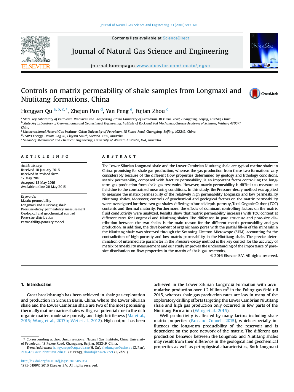 Controls on matrix permeability of shale samples from Longmaxi and Niutitang formations, China