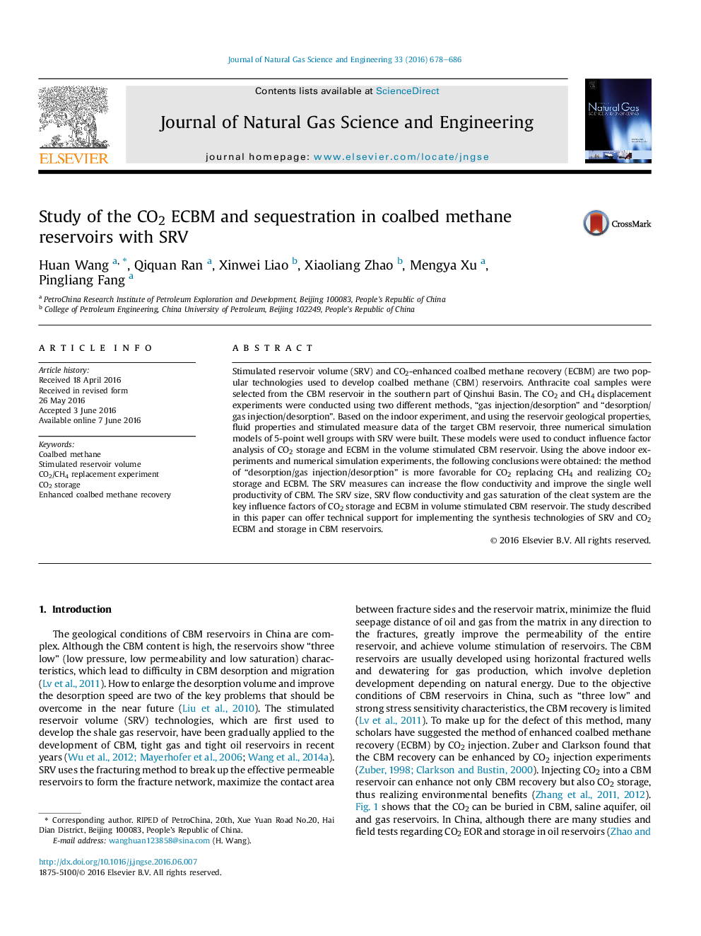 Study of the CO2 ECBM and sequestration in coalbed methane reservoirs with SRV