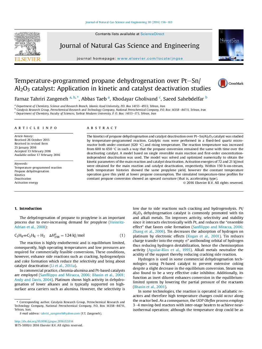 Temperature-programmed propane dehydrogenation over Pt–Sn/Al2O3 catalyst: Application in kinetic and catalyst deactivation studies