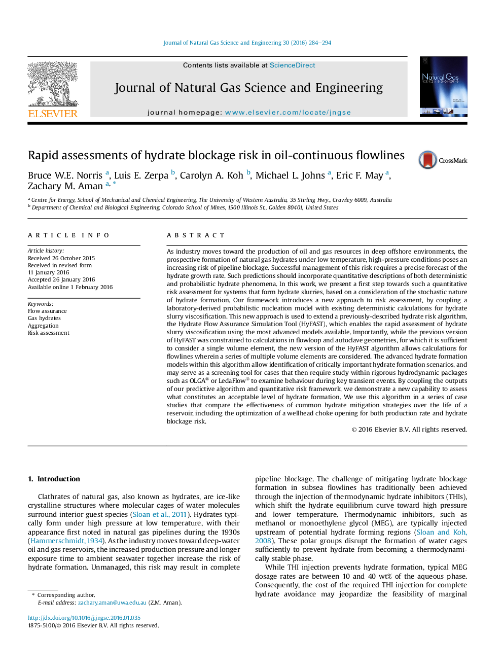 Rapid assessments of hydrate blockage risk in oil-continuous flowlines