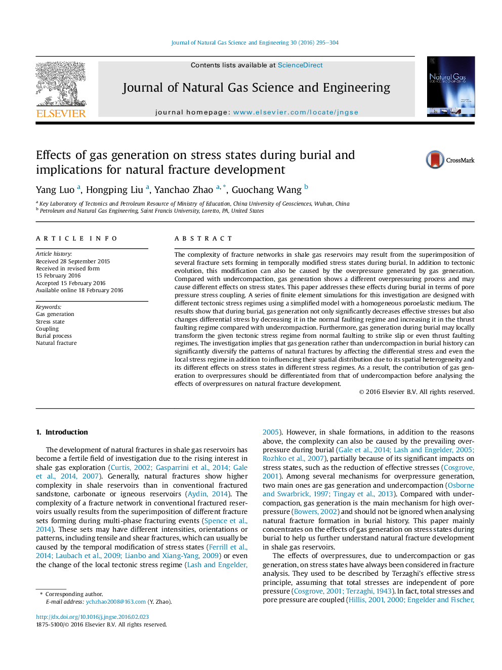 Effects of gas generation on stress states during burial and implications for natural fracture development