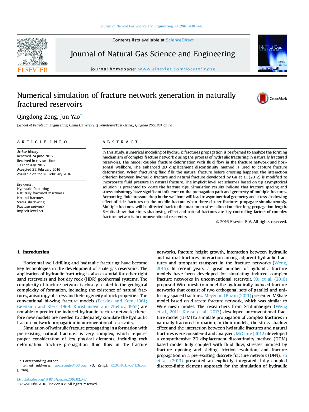 Numerical simulation of fracture network generation in naturally fractured reservoirs