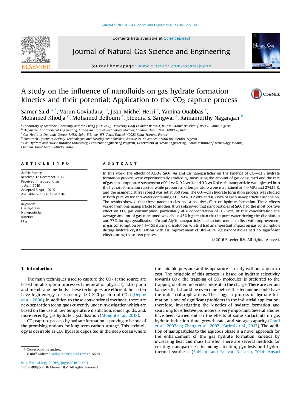 A study on the influence of nanofluids on gas hydrate formation kinetics and their potential: Application to the CO2 capture process