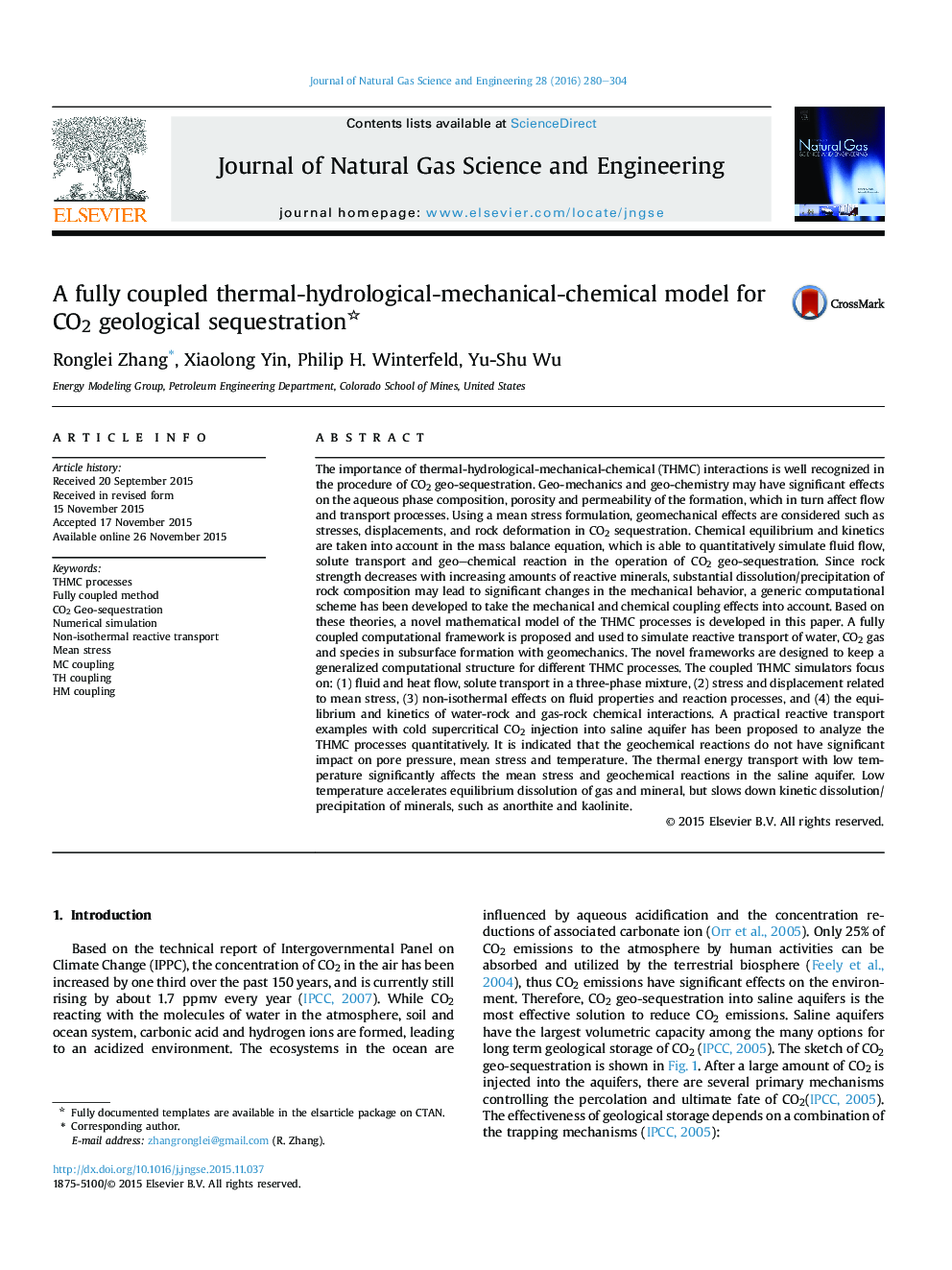 A fully coupled thermal-hydrological-mechanical-chemical model for CO2 geological sequestration